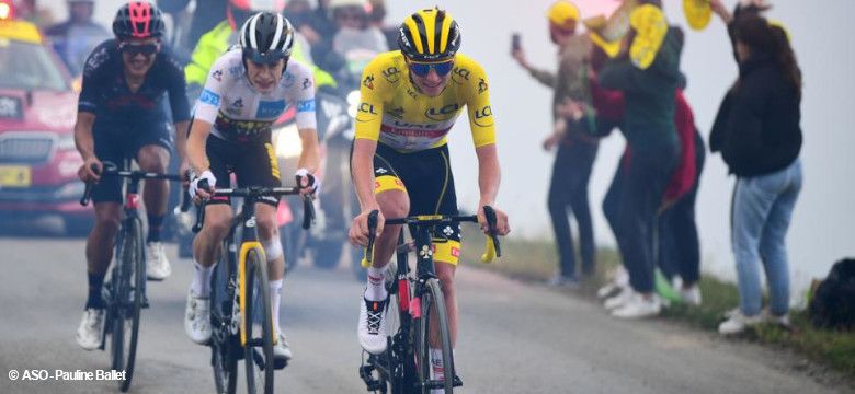 El maillot amarillo Pogacar gana la 17ª etapa en la cima del Col de Portet rodando con cubiertas Vittoria Corsa
